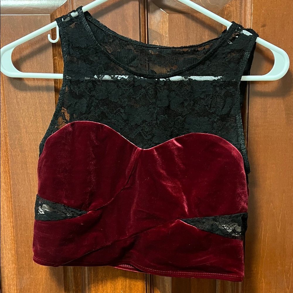 Balera Black and Burgundy Lace Velvet Dance Top